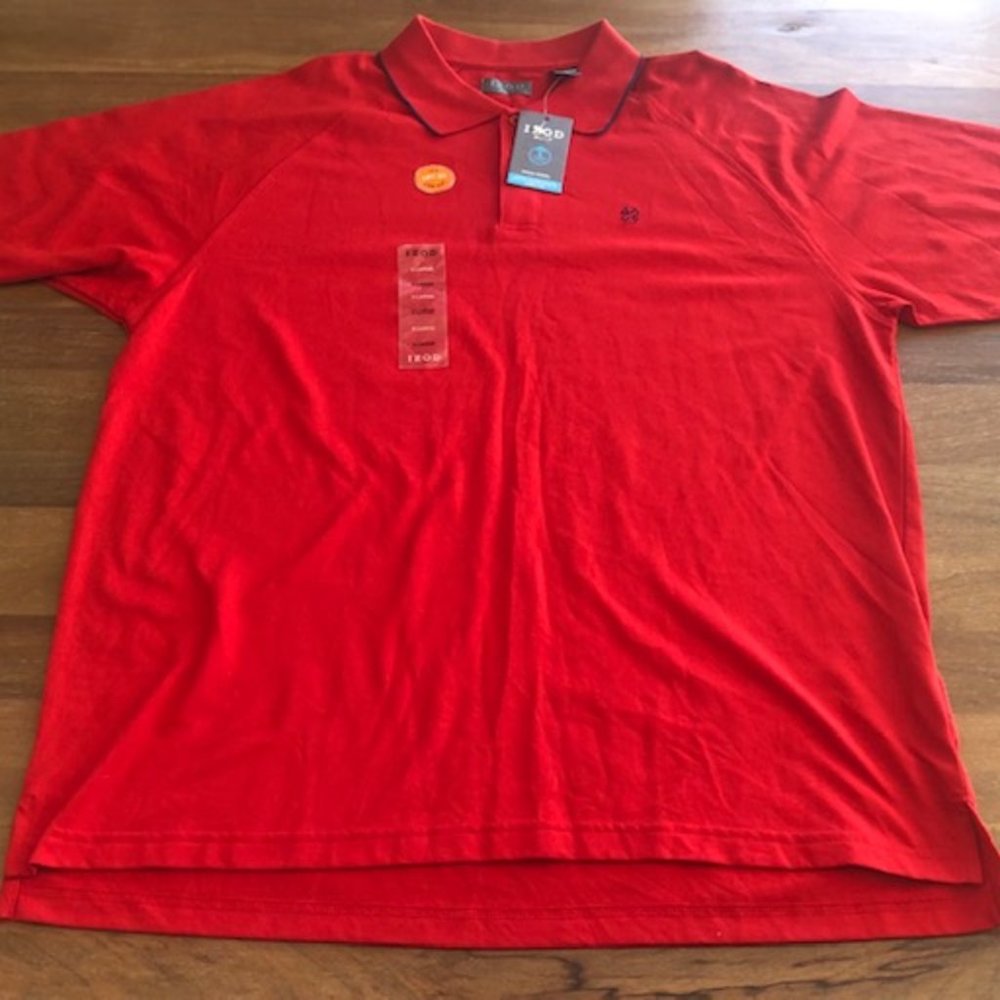 Izod Pima-cool Mens Poppy Red Golf Polo Collared Short Sleeve Shirt XL‎